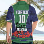 Personalized New Zealand Warriors ANZAC Tribute Hawaiian Shirt Poppy Field Soldier Silhouette Aboriginal Rugby Mascot