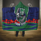 Personalized New Zealand Warriors ANZAC Tribute Hooded Blanket Poppy Field Soldier Silhouette Aboriginal Rugby Mascot