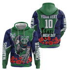 Personalized New Zealand Warriors ANZAC Tribute Hoodie Poppy Field Soldier Silhouette Aboriginal Rugby Mascot