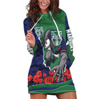Personalized New Zealand Warriors ANZAC Tribute Hoodie Dress Poppy Field Soldier Silhouette Aboriginal Rugby Mascot