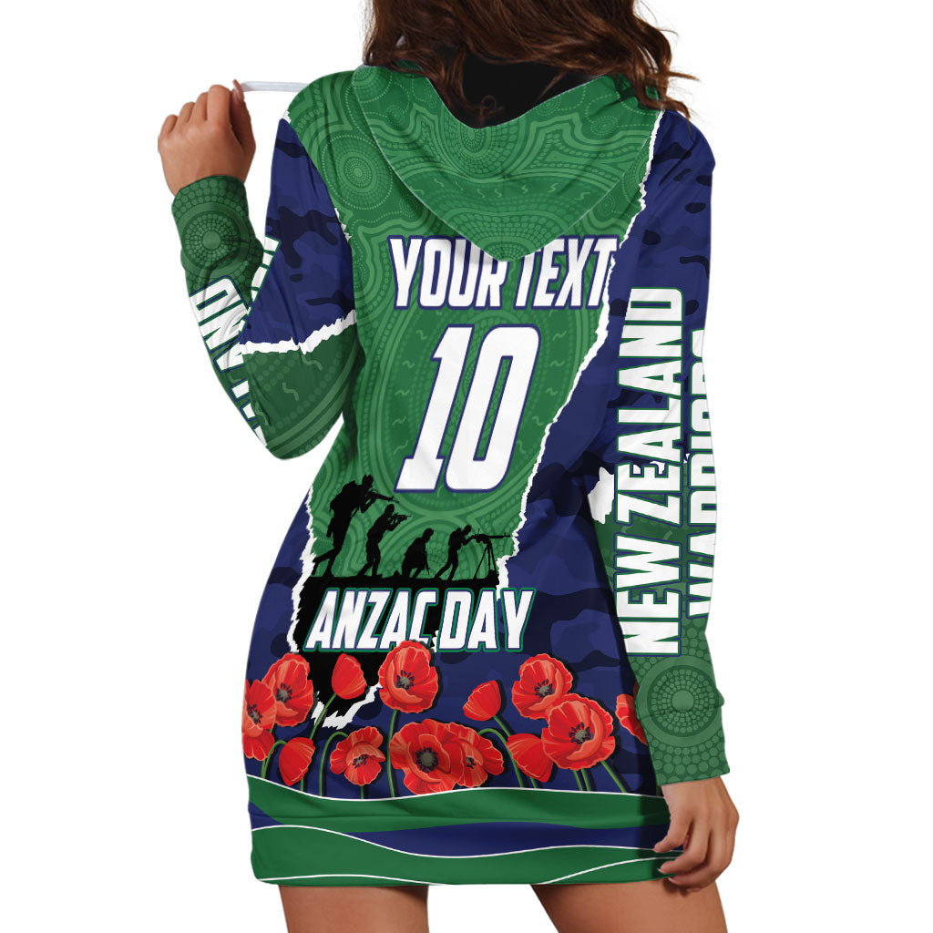 Personalized New Zealand Warriors ANZAC Tribute Hoodie Dress Poppy Field Soldier Silhouette Aboriginal Rugby Mascot