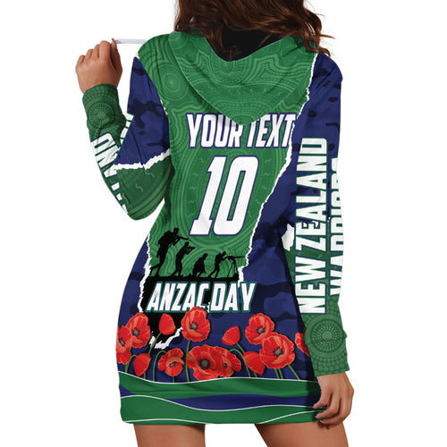 Personalized New Zealand Warriors ANZAC Tribute Hoodie Dress Poppy Field Soldier Silhouette Aboriginal Rugby Mascot