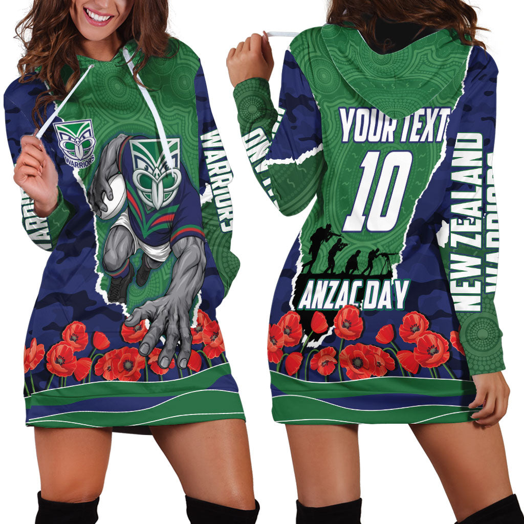 Personalized New Zealand Warriors ANZAC Tribute Hoodie Dress Poppy Field Soldier Silhouette Aboriginal Rugby Mascot