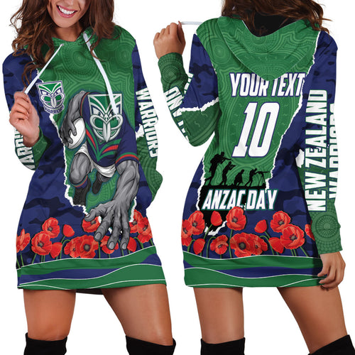 Personalized New Zealand Warriors ANZAC Tribute Hoodie Dress Poppy Field Soldier Silhouette Aboriginal Rugby Mascot