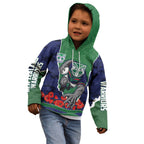Personalized New Zealand Warriors ANZAC Tribute Kid Hoodie Poppy Field Soldier Silhouette Aboriginal Rugby Mascot
