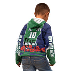 Personalized New Zealand Warriors ANZAC Tribute Kid Hoodie Poppy Field Soldier Silhouette Aboriginal Rugby Mascot