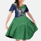 Personalized New Zealand Warriors ANZAC Tribute Kid Short Sleeve Dress Poppy Field Soldier Silhouette Aboriginal Rugby Mascot