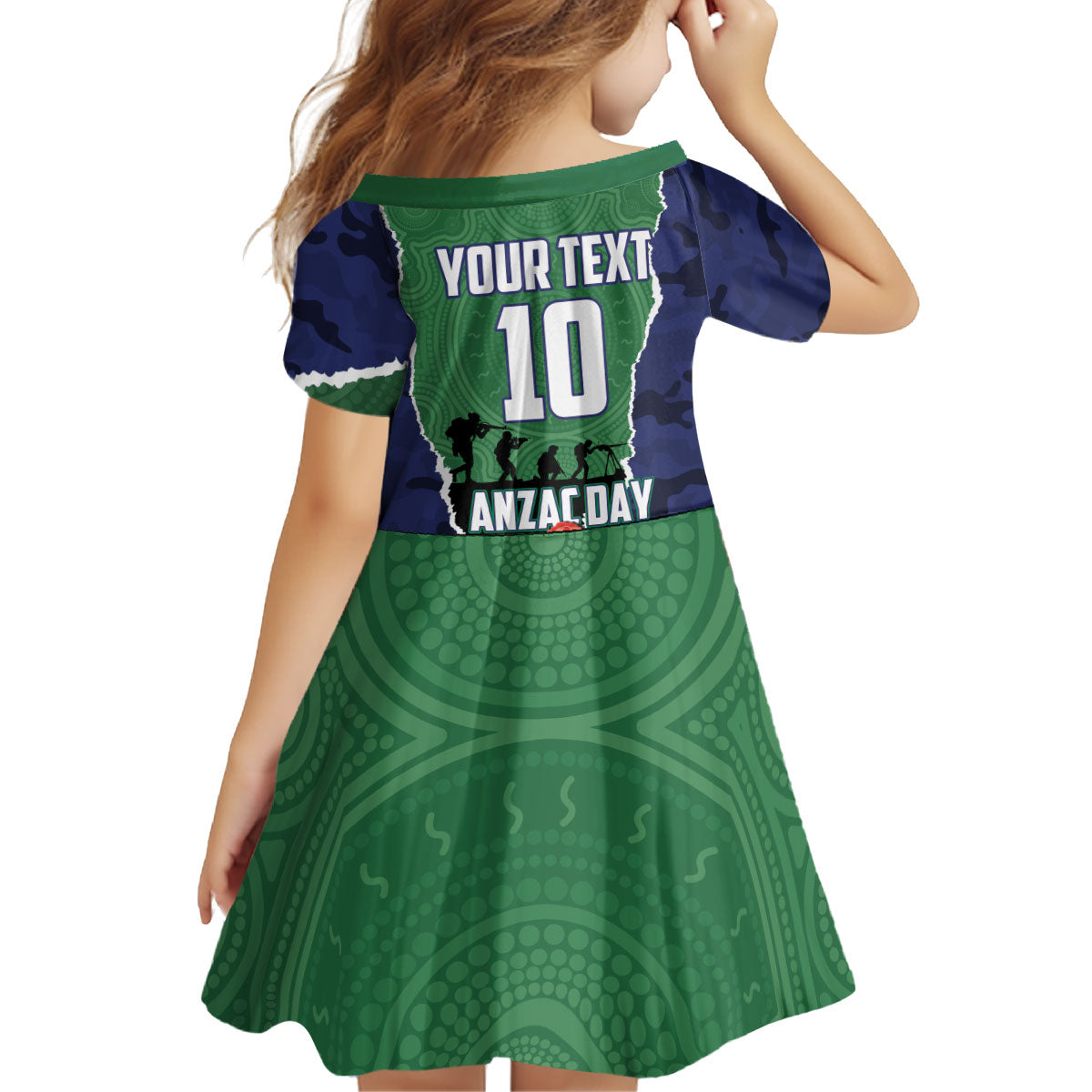 Personalized New Zealand Warriors ANZAC Tribute Kid Short Sleeve Dress Poppy Field Soldier Silhouette Aboriginal Rugby Mascot