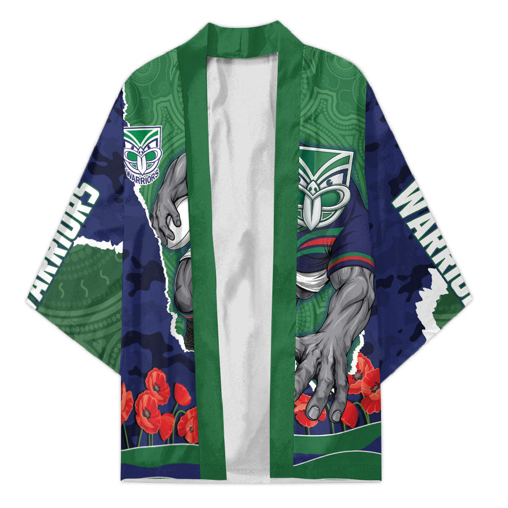 Personalized New Zealand Warriors ANZAC Tribute Kimono Poppy Field Soldier Silhouette Aboriginal Rugby Mascot