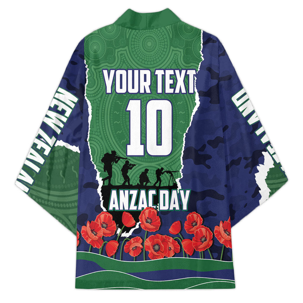 Personalized New Zealand Warriors ANZAC Tribute Kimono Poppy Field Soldier Silhouette Aboriginal Rugby Mascot