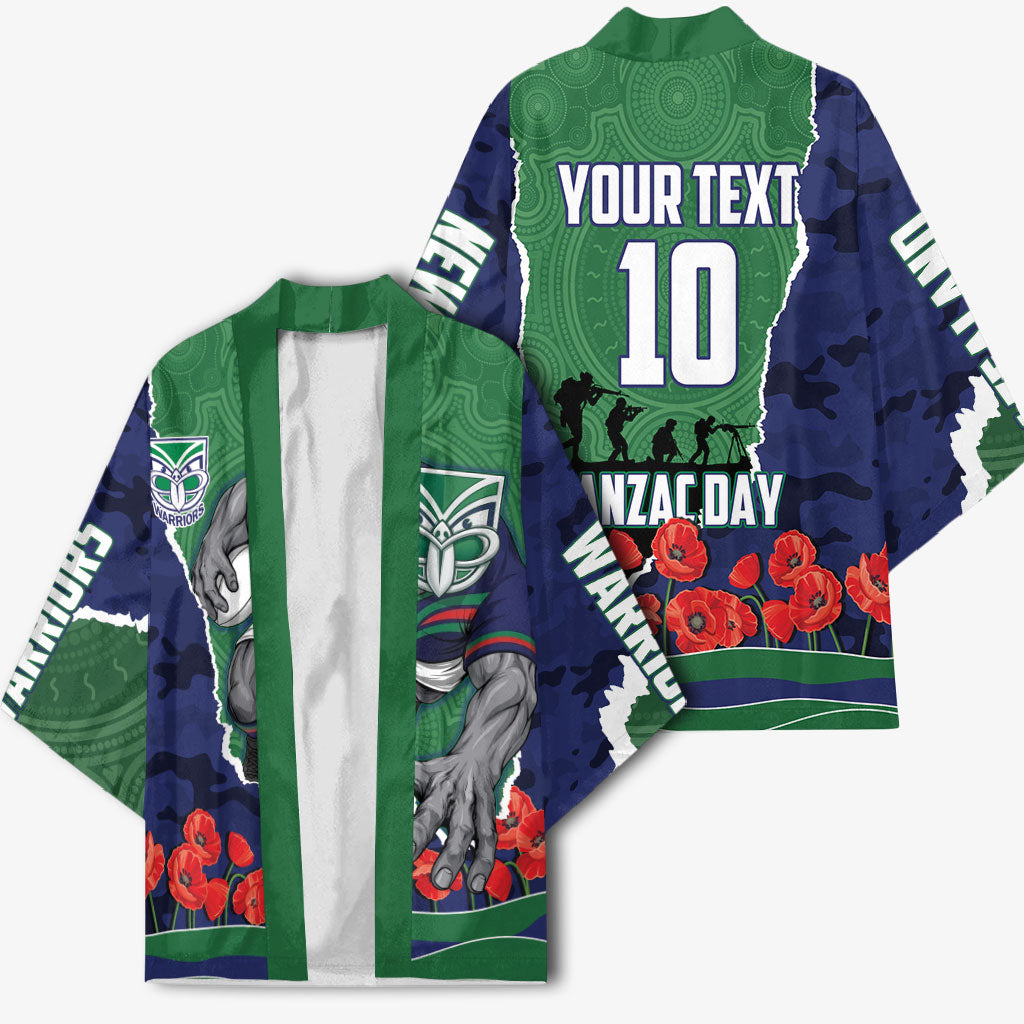 Personalized New Zealand Warriors ANZAC Tribute Kimono Poppy Field Soldier Silhouette Aboriginal Rugby Mascot