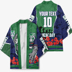 Personalized New Zealand Warriors ANZAC Tribute Kimono Poppy Field Soldier Silhouette Aboriginal Rugby Mascot