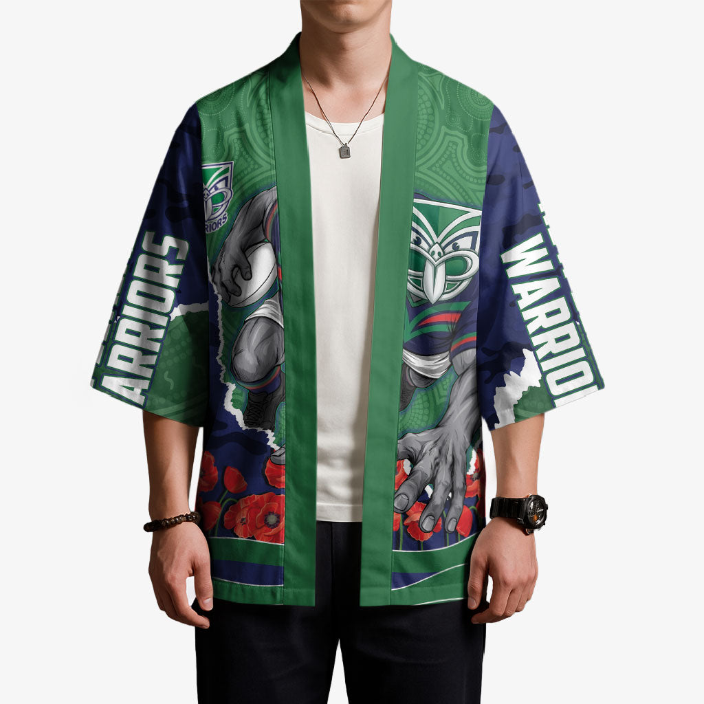 Personalized New Zealand Warriors ANZAC Tribute Kimono Poppy Field Soldier Silhouette Aboriginal Rugby Mascot