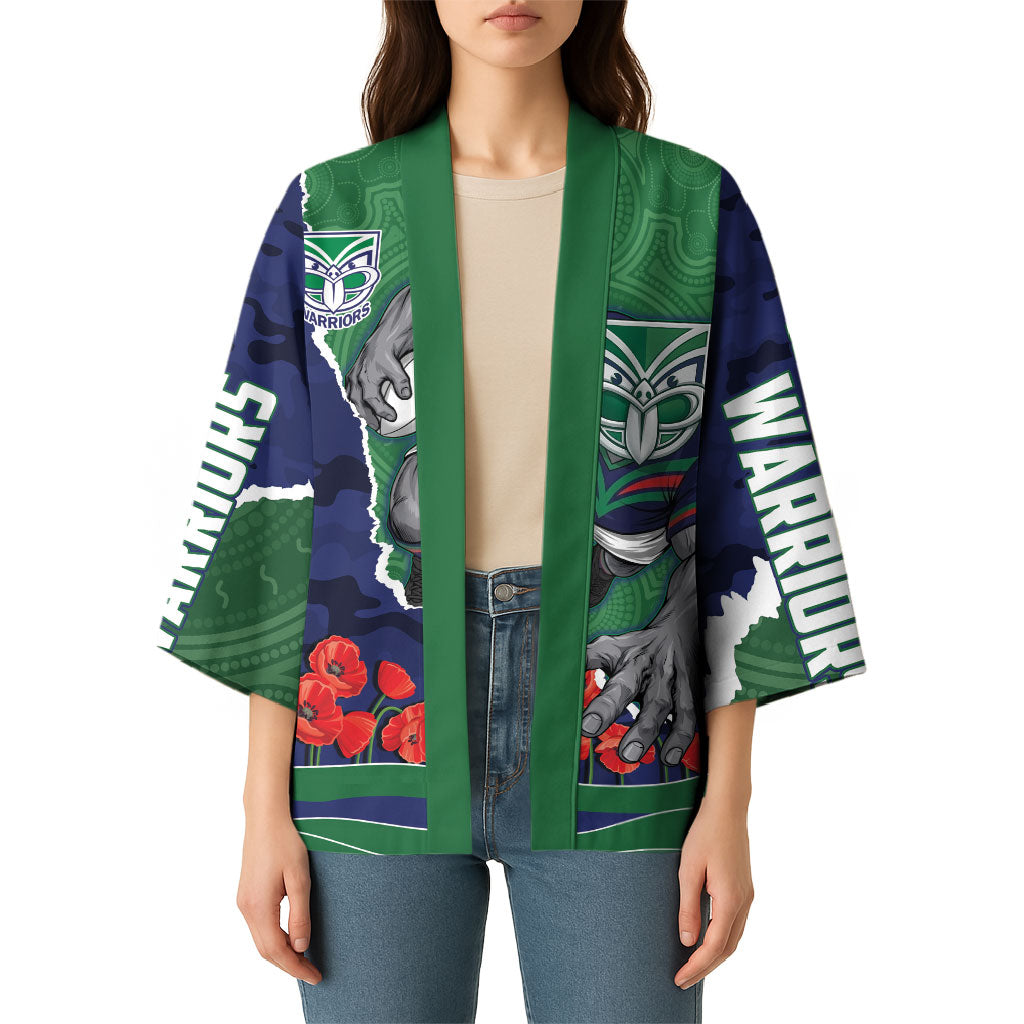 Personalized New Zealand Warriors ANZAC Tribute Kimono Poppy Field Soldier Silhouette Aboriginal Rugby Mascot
