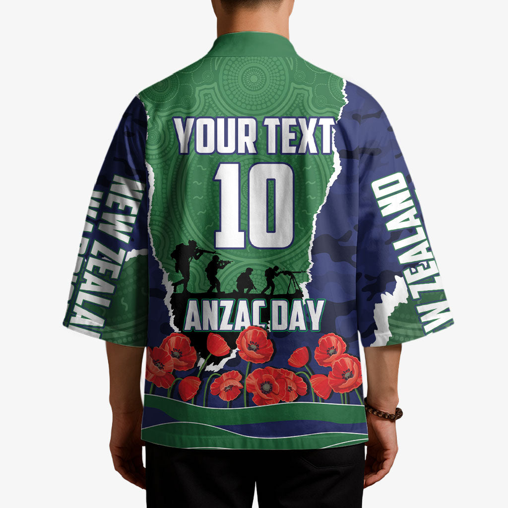 Personalized New Zealand Warriors ANZAC Tribute Kimono Poppy Field Soldier Silhouette Aboriginal Rugby Mascot