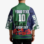 Personalized New Zealand Warriors ANZAC Tribute Kimono Poppy Field Soldier Silhouette Aboriginal Rugby Mascot