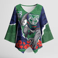 Personalized New Zealand Warriors ANZAC Tribute Kimono Sleeve Blouse Poppy Field Soldier Silhouette Aboriginal Rugby Mascot