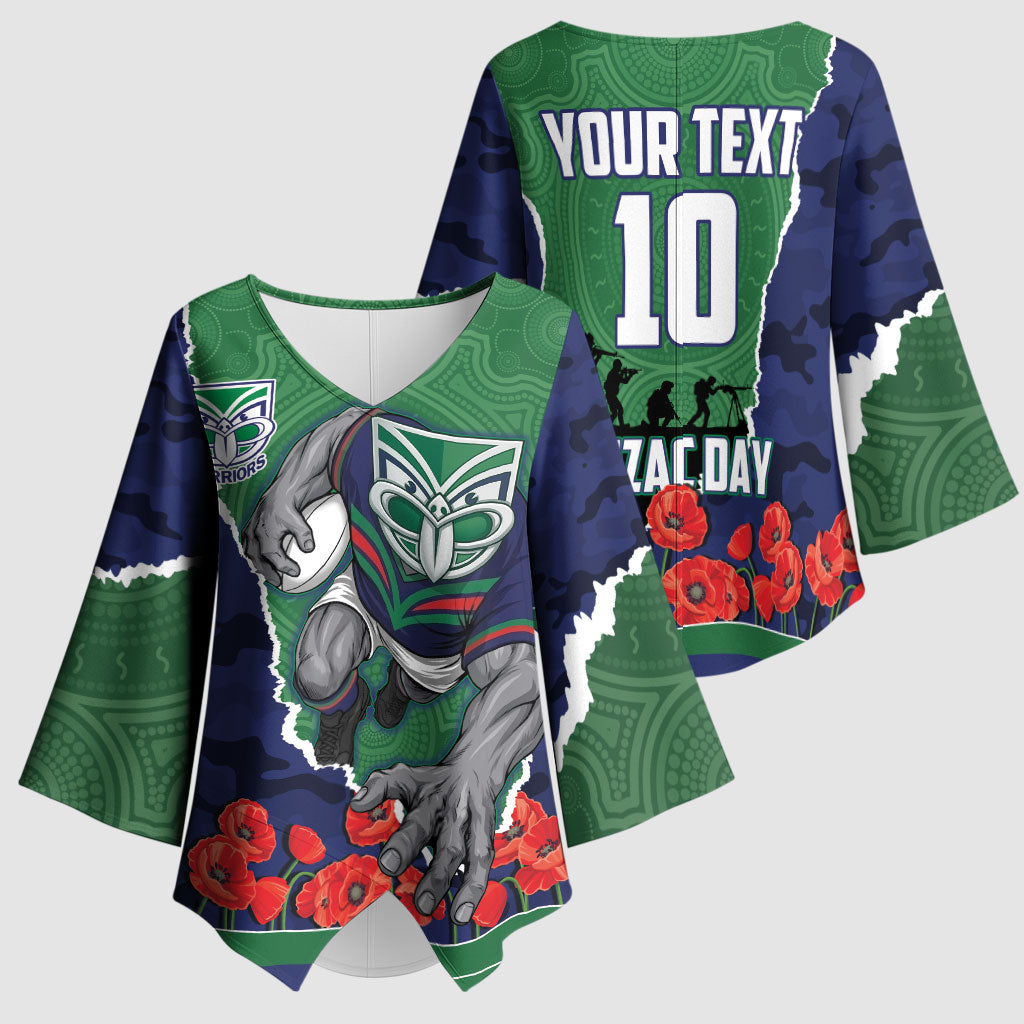 Personalized New Zealand Warriors ANZAC Tribute Kimono Sleeve Blouse Poppy Field Soldier Silhouette Aboriginal Rugby Mascot