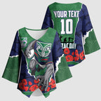 Personalized New Zealand Warriors ANZAC Tribute Kimono Sleeve Blouse Poppy Field Soldier Silhouette Aboriginal Rugby Mascot
