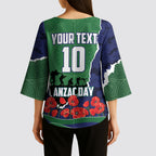 Personalized New Zealand Warriors ANZAC Tribute Kimono Sleeve Blouse Poppy Field Soldier Silhouette Aboriginal Rugby Mascot