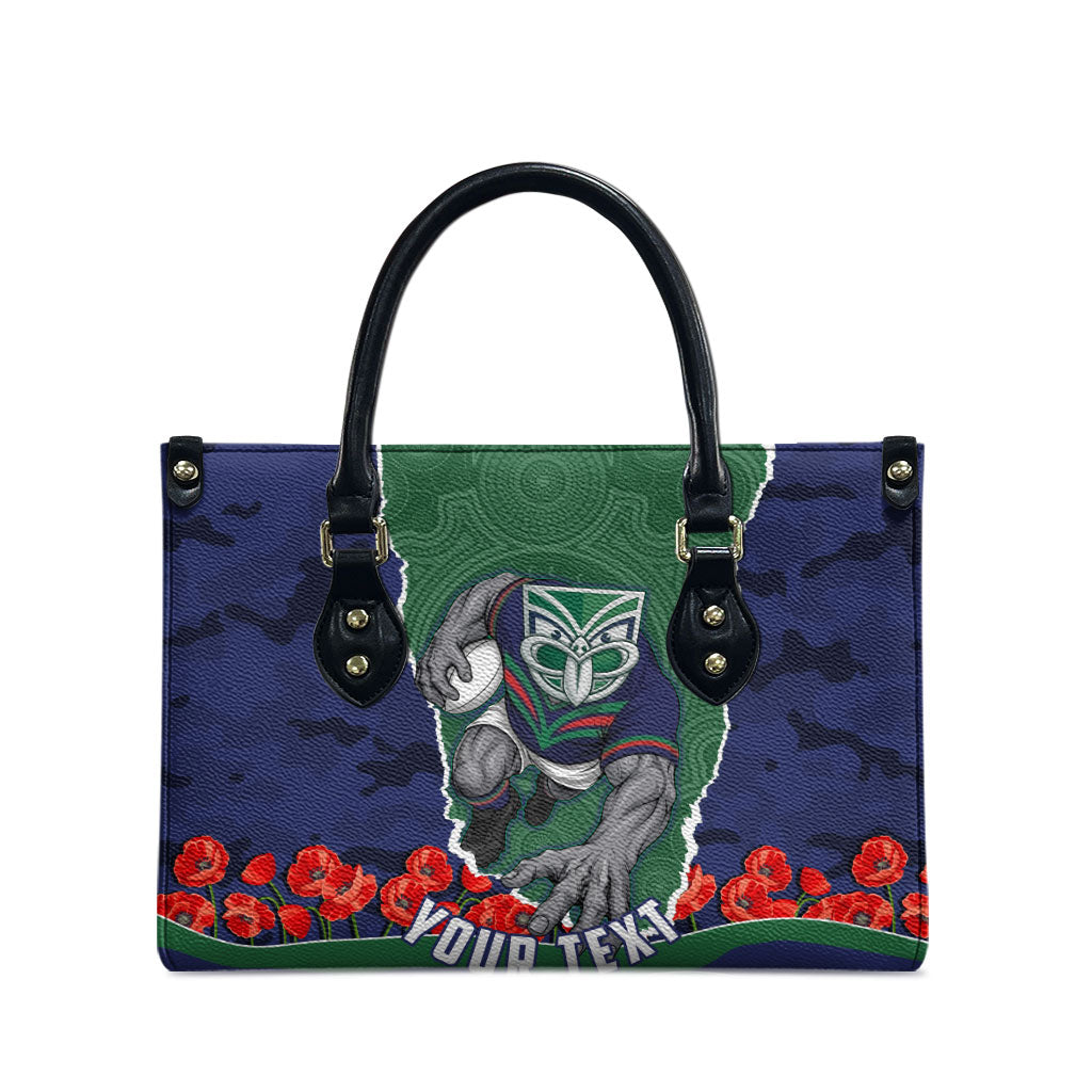 Personalized New Zealand Warriors ANZAC Tribute Leather Bag Poppy Field Soldier Silhouette Aboriginal Rugby Mascot