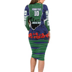 Personalized New Zealand Warriors ANZAC Tribute Long Sleeve Bodycon Dress Poppy Field Soldier Silhouette Aboriginal Rugby Mascot