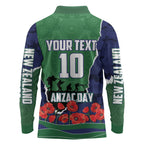 Personalized New Zealand Warriors ANZAC Tribute Long Sleeve Polo Shirt Poppy Field Soldier Silhouette Aboriginal Rugby Mascot