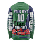 Personalized New Zealand Warriors ANZAC Tribute Long Sleeve Shirt Poppy Field Soldier Silhouette Aboriginal Rugby Mascot