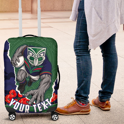 Personalized New Zealand Warriors ANZAC Tribute Luggage Cover Poppy Field Soldier Silhouette Aboriginal Rugby Mascot