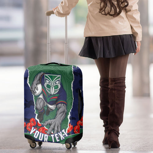 Personalized New Zealand Warriors ANZAC Tribute Luggage Cover Poppy Field Soldier Silhouette Aboriginal Rugby Mascot