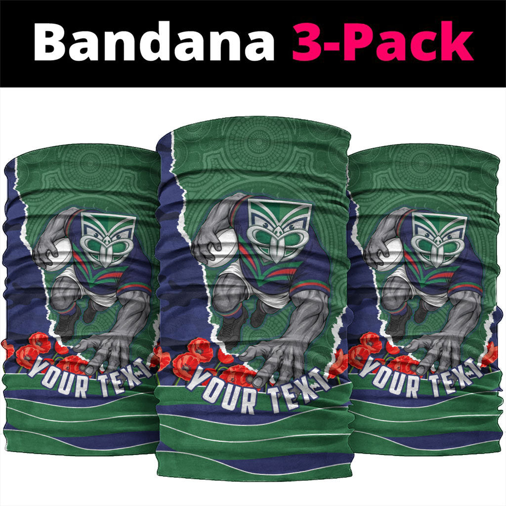 Personalized New Zealand Warriors ANZAC Tribute Neck Gaiter Poppy Field Soldier Silhouette Aboriginal Rugby Mascot