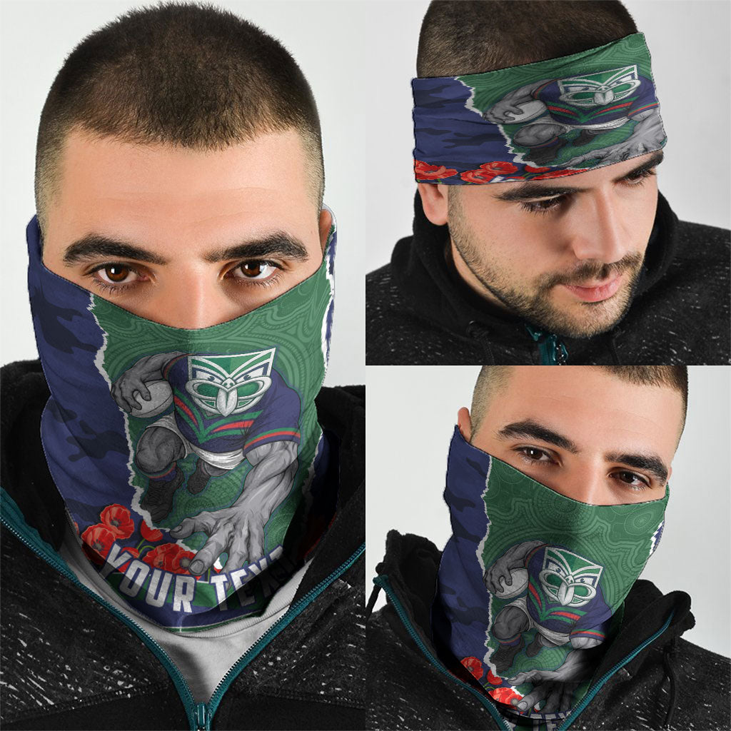 Personalized New Zealand Warriors ANZAC Tribute Neck Gaiter Poppy Field Soldier Silhouette Aboriginal Rugby Mascot