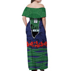 Personalized New Zealand Warriors ANZAC Tribute Off Shoulder Maxi Dress Poppy Field Soldier Silhouette Aboriginal Rugby Mascot