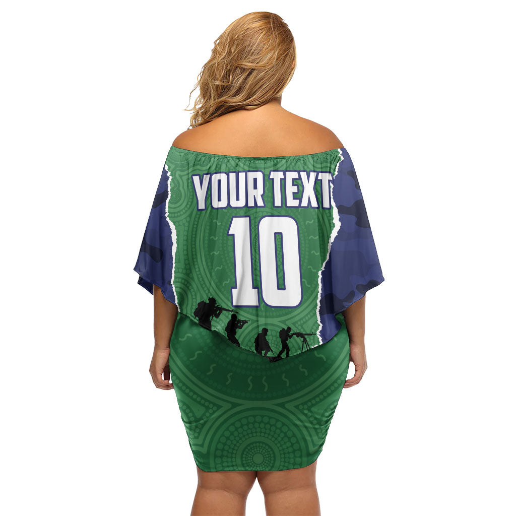 Personalized New Zealand Warriors ANZAC Tribute Off Shoulder Short Dress Poppy Field Soldier Silhouette Aboriginal Rugby Mascot