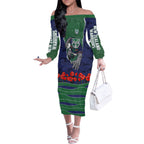 Personalized New Zealand Warriors ANZAC Tribute Off The Shoulder Long Sleeve Dress Poppy Field Soldier Silhouette Aboriginal Rugby Mascot