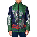 Personalized New Zealand Warriors ANZAC Tribute Padded Jacket Poppy Field Soldier Silhouette Aboriginal Rugby Mascot