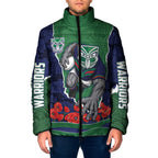Personalized New Zealand Warriors ANZAC Tribute Padded Jacket Poppy Field Soldier Silhouette Aboriginal Rugby Mascot