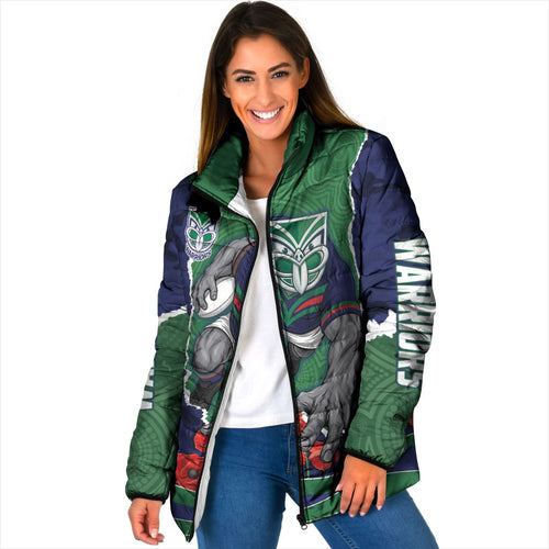 Personalized New Zealand Warriors ANZAC Tribute Padded Jacket Poppy Field Soldier Silhouette Aboriginal Rugby Mascot