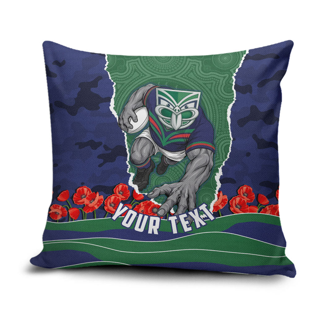 Personalized New Zealand Warriors ANZAC Tribute Pillow Cover Poppy Field Soldier Silhouette Aboriginal Rugby Mascot