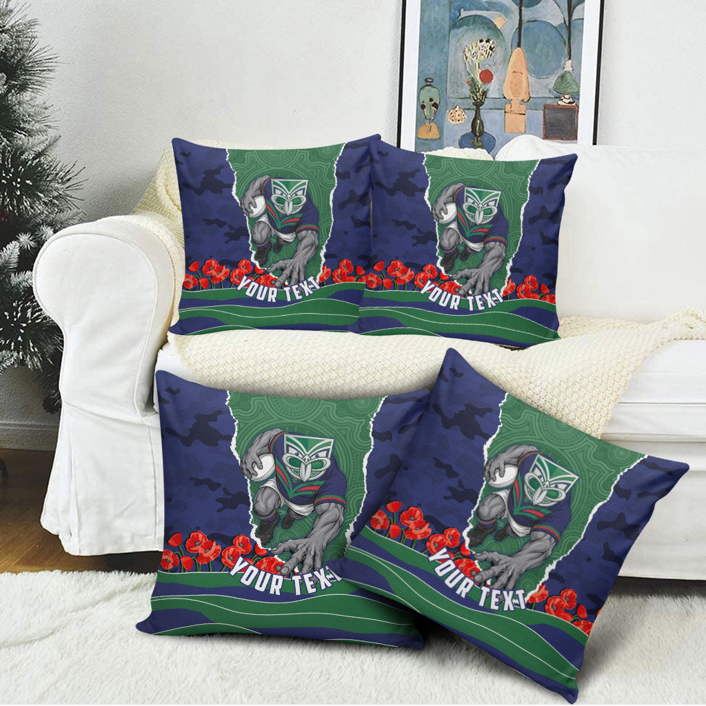 Personalized New Zealand Warriors ANZAC Tribute Pillow Cover Poppy Field Soldier Silhouette Aboriginal Rugby Mascot