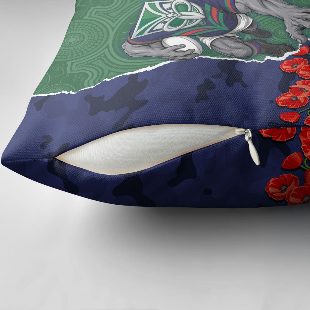 Personalized New Zealand Warriors ANZAC Tribute Pillow Cover Poppy Field Soldier Silhouette Aboriginal Rugby Mascot