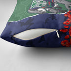 Personalized New Zealand Warriors ANZAC Tribute Pillow Cover Poppy Field Soldier Silhouette Aboriginal Rugby Mascot