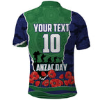 Personalized New Zealand Warriors ANZAC Tribute Polo Shirt Poppy Field Soldier Silhouette Aboriginal Rugby Mascot