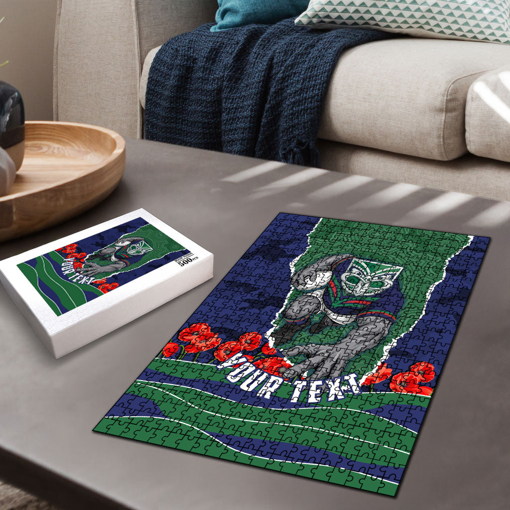 Personalized New Zealand Warriors ANZAC Tribute Puzzle Poppy Field Soldier Silhouette Aboriginal Rugby Mascot