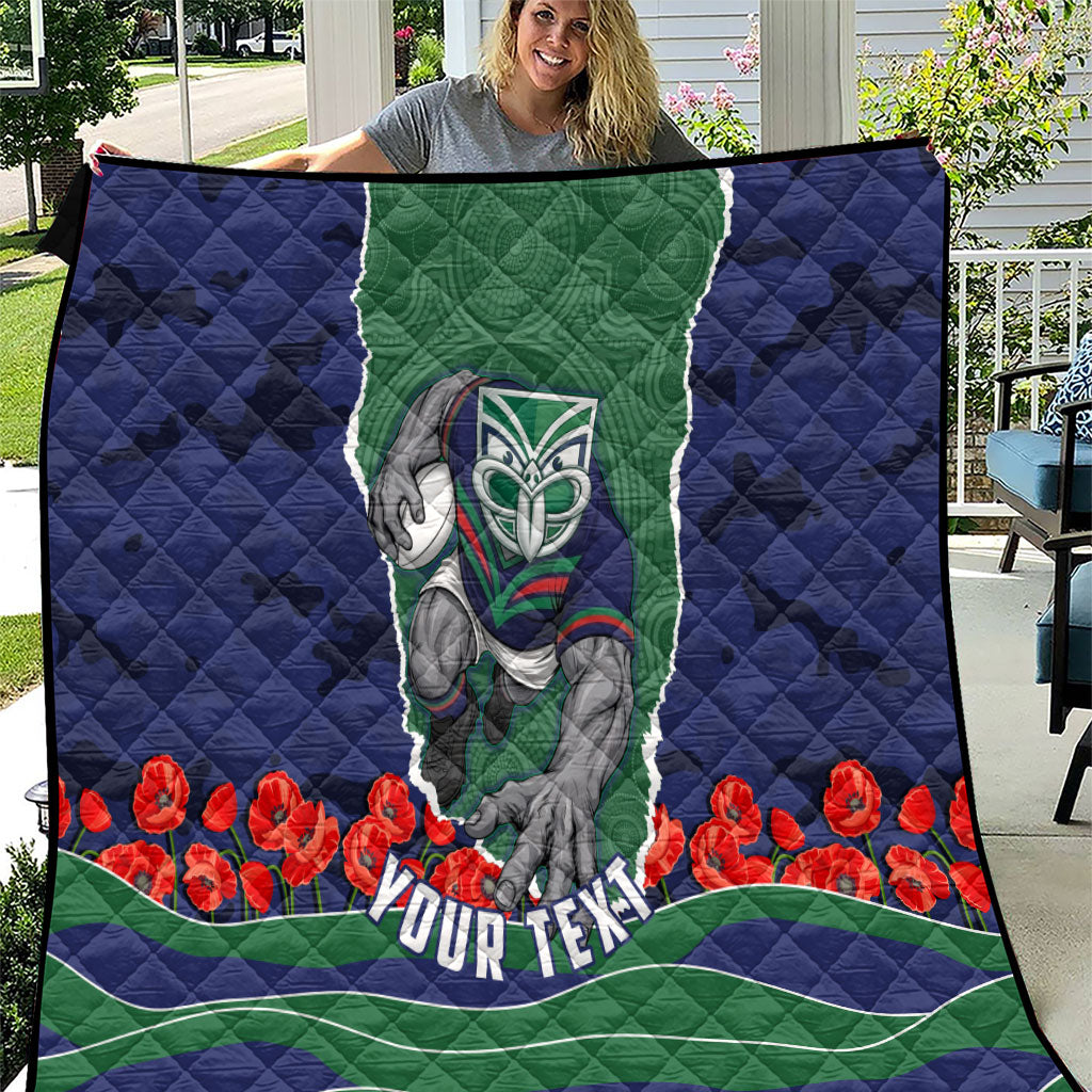 Personalized New Zealand Warriors ANZAC Tribute Quilt Poppy Field Soldier Silhouette Aboriginal Rugby Mascot