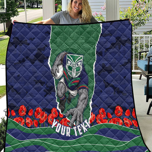 Personalized New Zealand Warriors ANZAC Tribute Quilt Poppy Field Soldier Silhouette Aboriginal Rugby Mascot