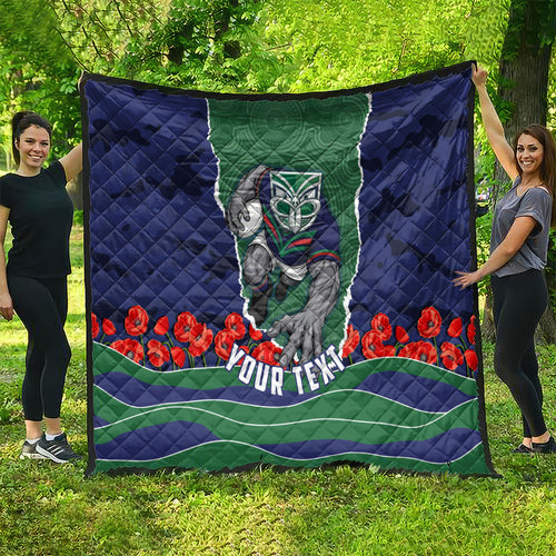 Personalized New Zealand Warriors ANZAC Tribute Quilt Poppy Field Soldier Silhouette Aboriginal Rugby Mascot