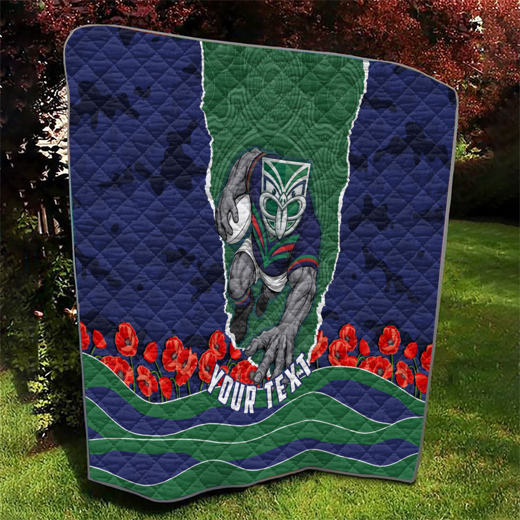 Personalized New Zealand Warriors ANZAC Tribute Quilt Poppy Field Soldier Silhouette Aboriginal Rugby Mascot