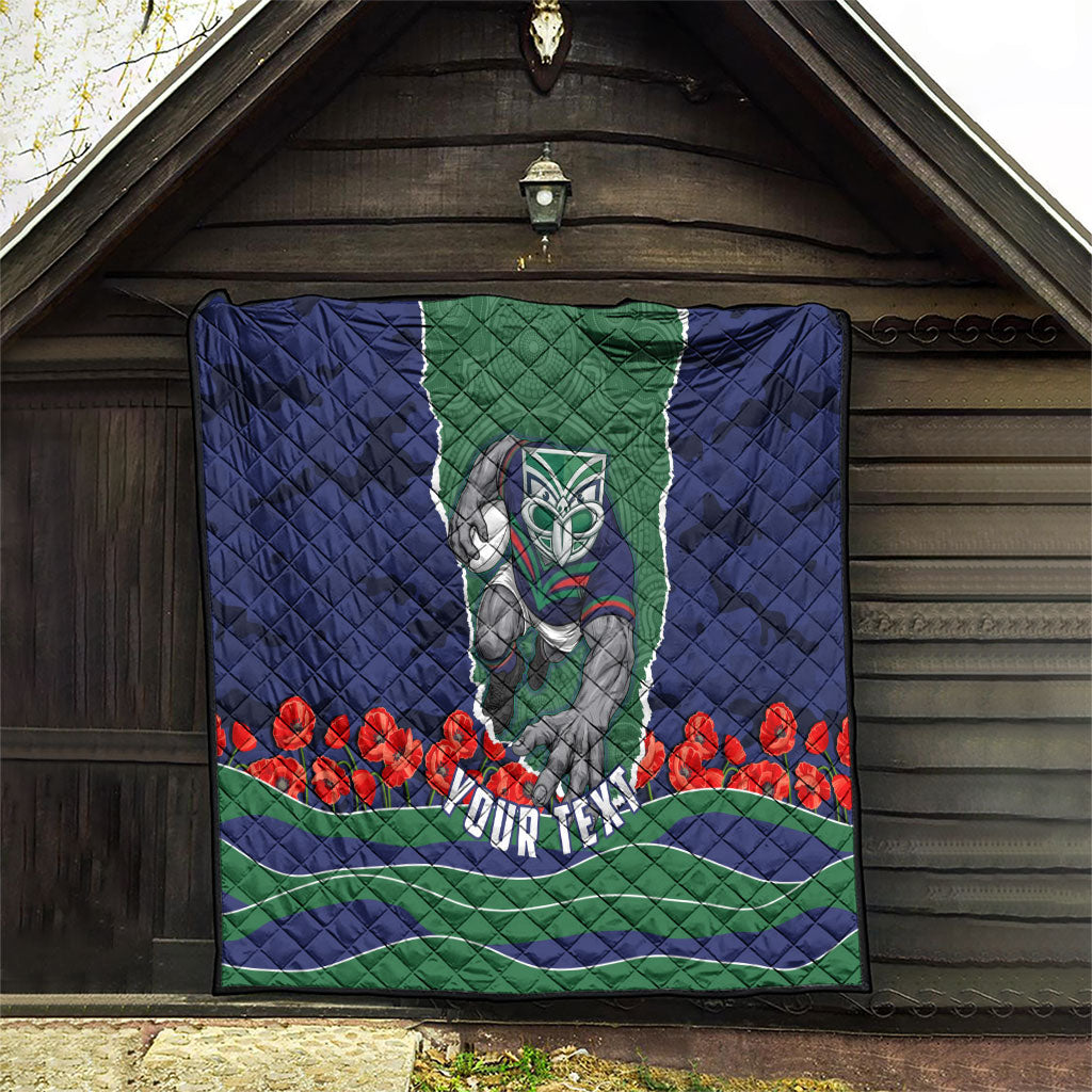 Personalized New Zealand Warriors ANZAC Tribute Quilt Poppy Field Soldier Silhouette Aboriginal Rugby Mascot