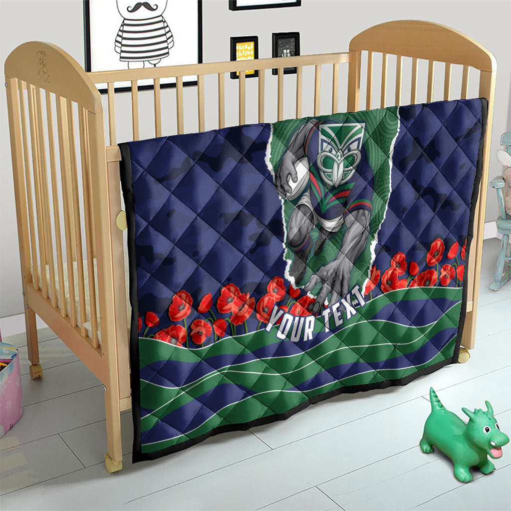 Personalized New Zealand Warriors ANZAC Tribute Quilt Poppy Field Soldier Silhouette Aboriginal Rugby Mascot